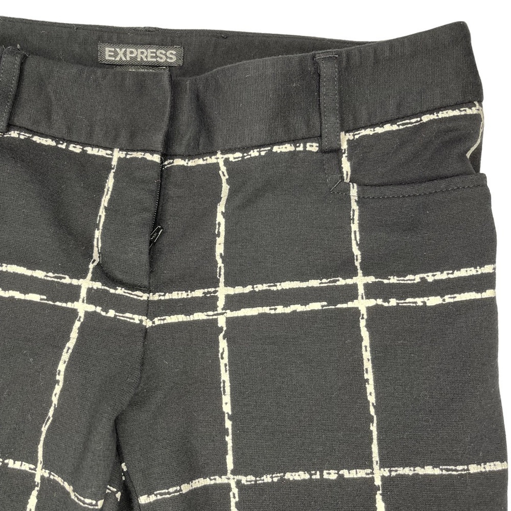 Express Columnist Classic Black Checkered  Plaid Mid Rise Crop Pants Size 00 - Picture 3 of 10